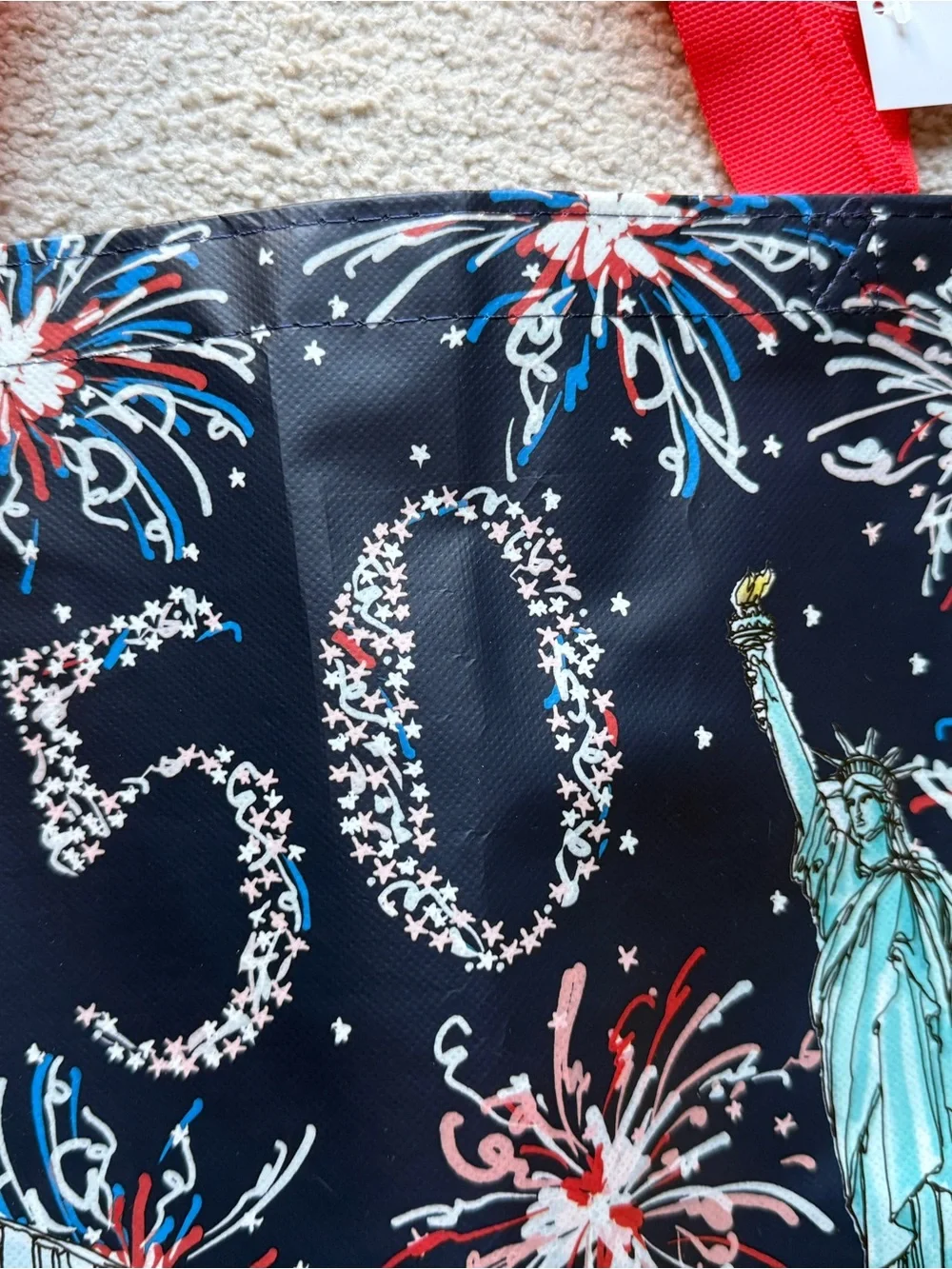 Macy's 50 NYC Fireworks Reusable Tote Bag Statue Liberty Brooklyn Bridge 21x18x7